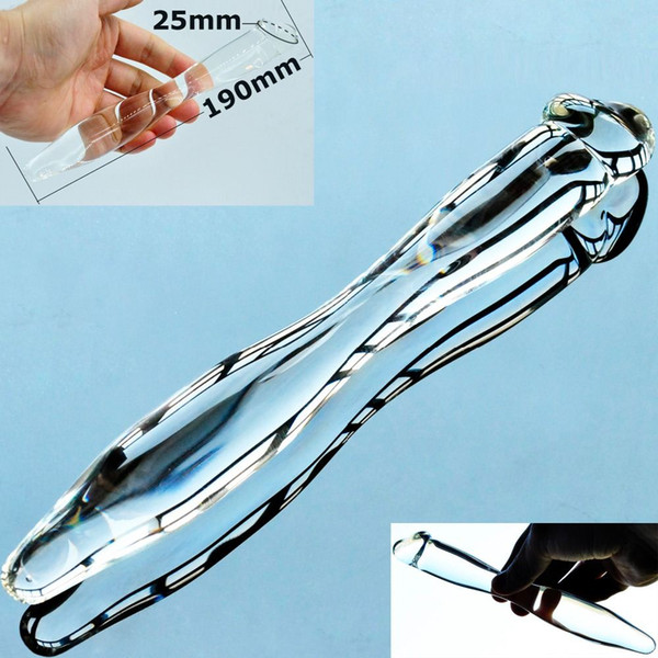 151204 Long sheer pyrex glass dildo crystal fake penis Anal butt plug Sex toys female male gay men women masturbation with small bag