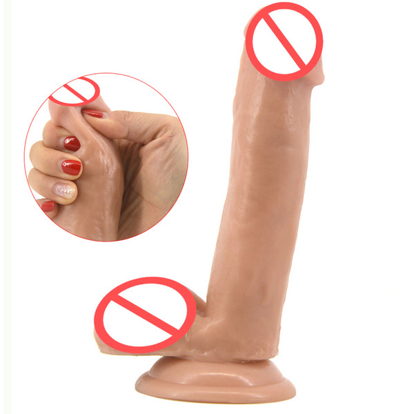 Female Masturbator Realistic Dildo With Testis Soft Silicone Fake Penis Anal Massage Sex Toys For Women