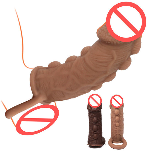 Latest Silicone Penis Enlargement Sleeve With Grain Extender Cock Extension Enhancer Male Reusable Delay Gonobolia Ring Adult Men Sex Toy 24