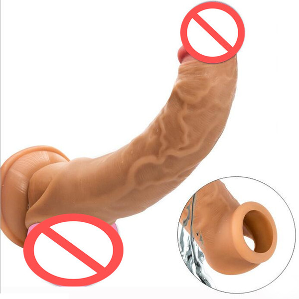 Realistic Top Liquid Silicone Penis Sleeve Extender Cock Enlargement Enhancer Male Reusable Delay Gonobolia Dick Ring Adult Sex Toy For Men