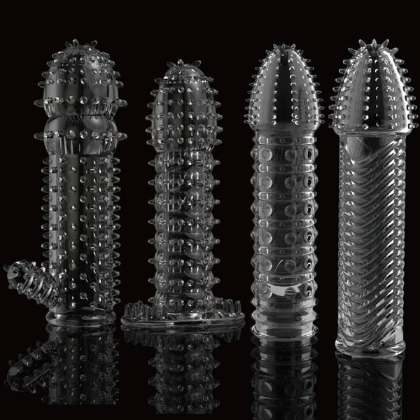 Reusable lube Textured Extender Sleeve screw thread Penis cover Cock Ring dildo sheath s coque Sex Toys for Men C18122601