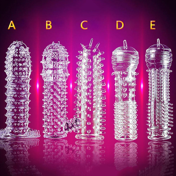 Multiple Models Silicone Spike Dotted Ribbed Clear Penis Extension Sleeve Adult Safe And Reliable Sex Toy Drip Shipping C18122601