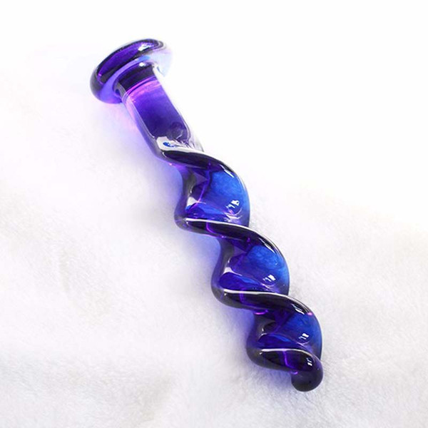 17cm Blue Pyrex Glass Crystal Dildo - Spiral Women's Masturbation Dildos Penis Anal Female Adult Toys Sex Toys For Women