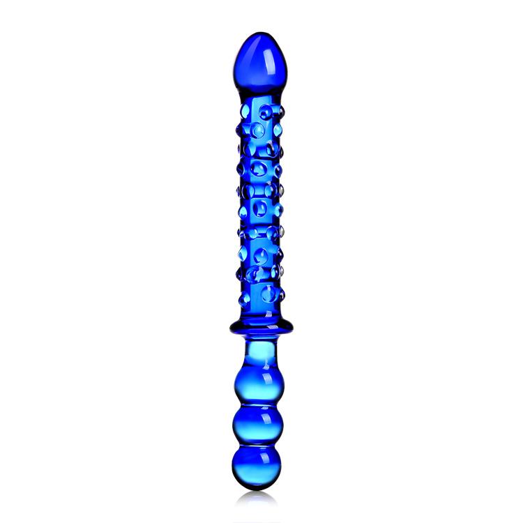 Wholesale Blue Long Crystal Dildo Double Dong Heads Cock Dildos Penis Masturbation Glass Anal Toys Butt plug Sex Toys Sexual Product