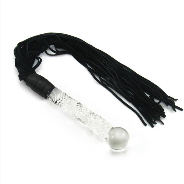 Glass Crystal Ribbed G-Spot Dildos w/ Soft Tassels Flogger for Women, Erotic Penis Room Sexy Game Products for Couple