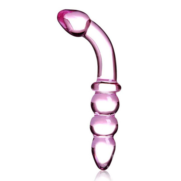 Pink Color Glass Anal Plug Beads Crystal G-spot Fake Penis Dildo - Glassware Anal Toy Glass Dildo Masturbation Sex Toy Product for Women