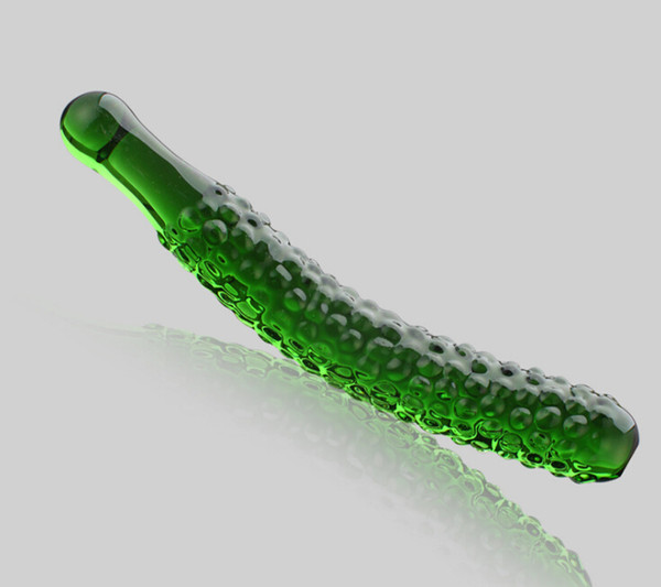 Green Cucumber Shape Glass G Dual Pleasure Wand Glass Dildo Man And Women Crystal Butt Plug