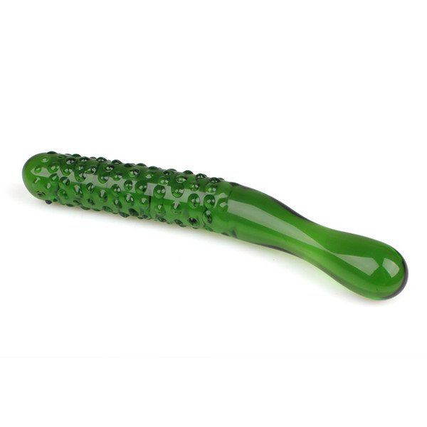 Green Cucumber Shape Crystal Glass Dildo Pyrex Penis Anus G-Spot Stimulator Anal Plug Unisex Sex Toy Adult Novelty Studded Design