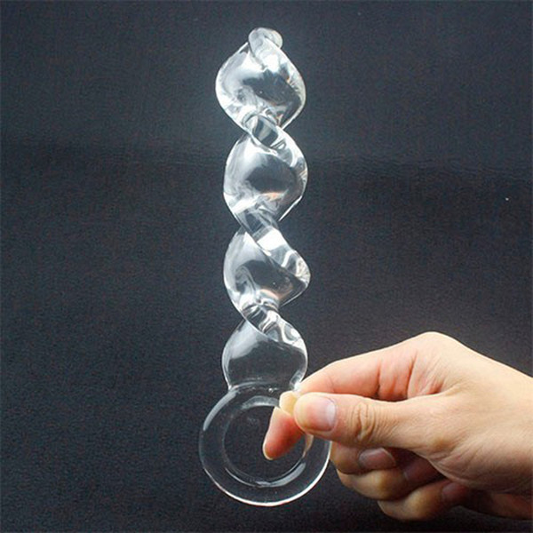 Spiral crystal clear glass dildo G-spot massage handle dildos anal dildo butt plug sex toys products for women