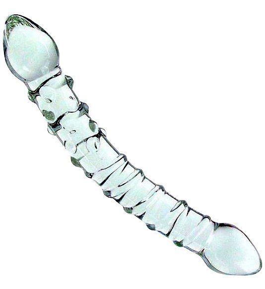 Double Textured Glass Dildo G-Spot Clitoral Vaginal Anal Plug Massager Sex Toy #R410