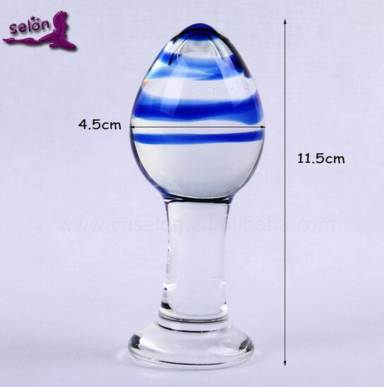 Blue big large head pyrex glass Anal butt plug 4.5*11.5cm crystal dildo Sex toys for women men Adult masturbation products