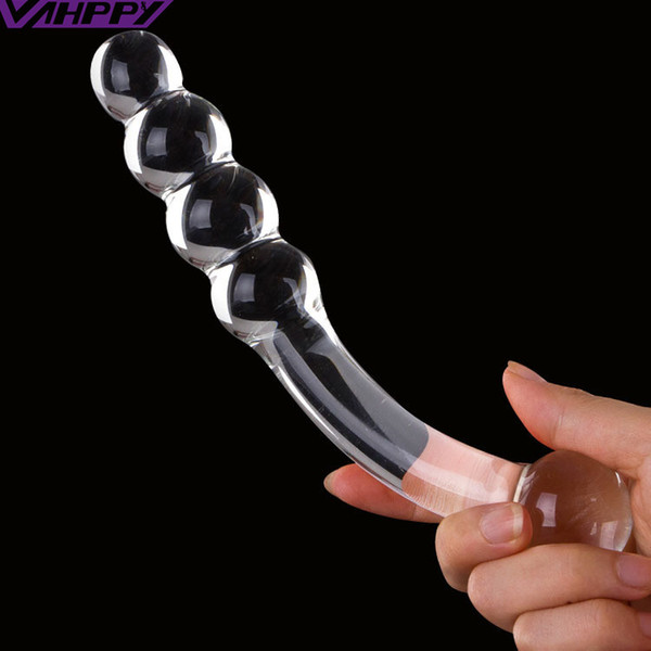 VaHppy Granular Glass Crystal Dildo Penis Anal plug Sex toys Adult products Women Masturbation device Massage stick AP02038 Y18102305