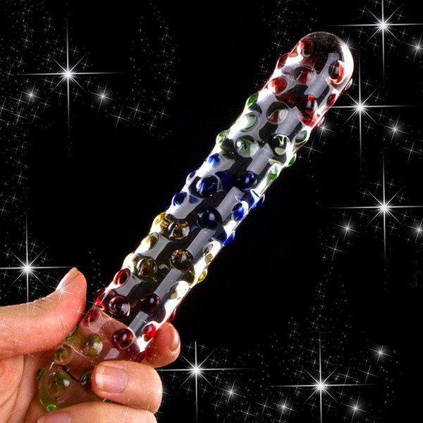 Colorful Double Head Glass Dildo Pyrex Crystal Penis Massage Particle Anal Butt Plug Sex Toys For Woman Adult Product