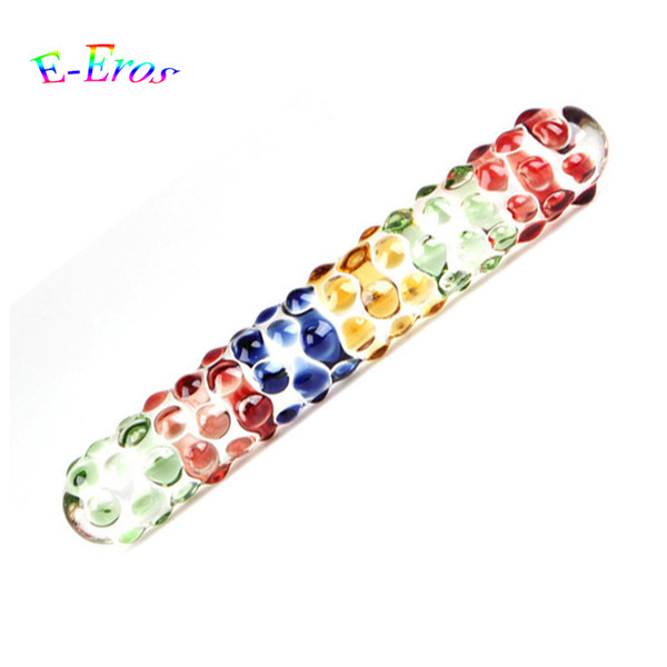 Colorful Double Head Glass Dildo Pyrex Crystal Penis With Massage Particle Anal Butt Plug Sex Toys For Woman Adult Product