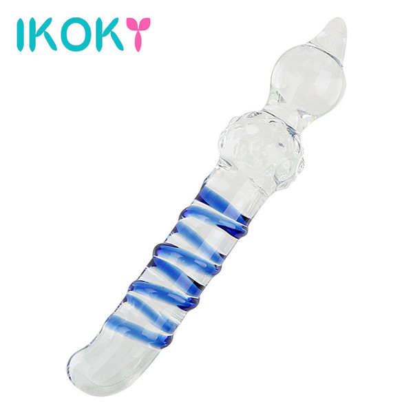 IKOKY G-Spot Massager Comforters Huge Dildo realistic G Spot Stimulators Faloimitator Artificial Glass dick Sex Toys for woman Y18110504