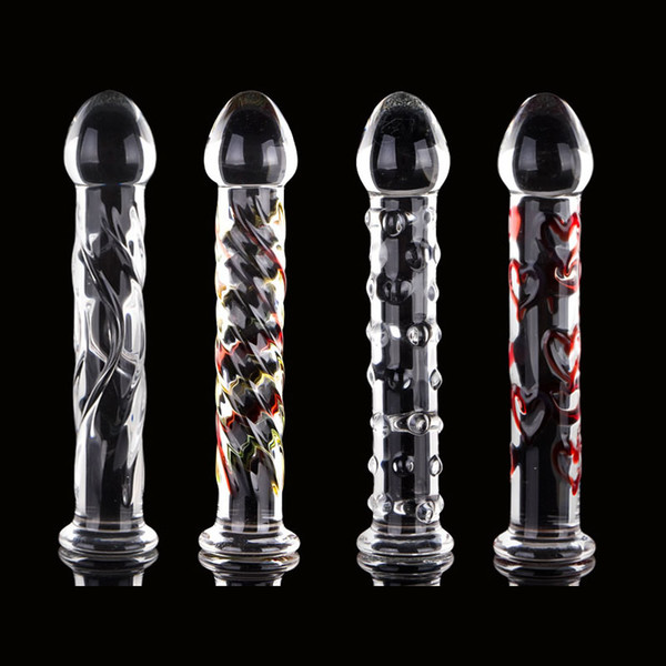 New Design Glass Dildo Pyrex Anal Plug Anus Mastubator for Male Female Beautiful Translucent Crystal Penis with Different Veins and Studs