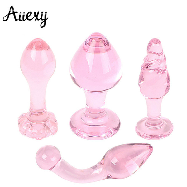 AUEXY Sexy Toy Analplug Set Pink Large Glass Butt Plugs Anal Sex Toys for Woman Man Gay Ass Massage Huge Analplug Couples Sextoy Y18102305