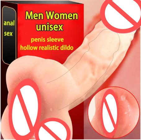 Super Realistic Soft Hollow Dildo Vagina Pocket Pussy Penis Sleeve Extender Cock Enlargement Gay Masturbator Unisex Sex Toy For Men Women