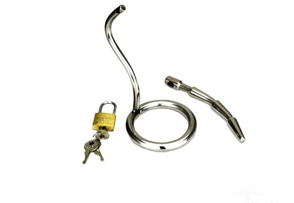 Stainless Steel Male Chastity Device with Urinary Plug,Cock Cage,Virginity Lock,Penis Ring,Penis Lock,Adult Game,Cock Ring