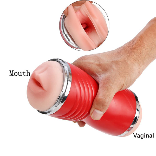 Double Hole Oral 3D Deep Throat Artificial Vagina Male Masturbator Real Pussy Oral Vaginal Sex Toys for Men J0208