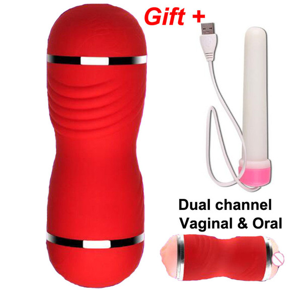 Artificial vaginal & Oral Dual channel Masturbator for man Pocket Sex Vagina real pussy Adult toys for men Masturbation Blowjob