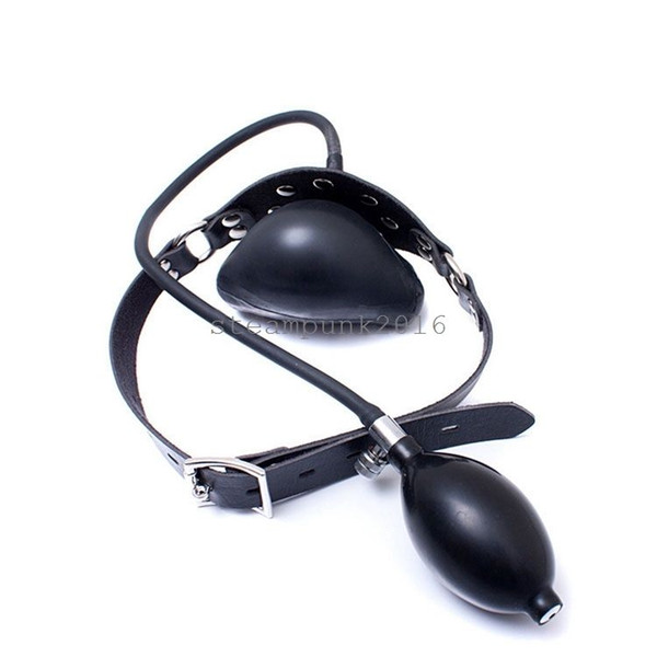 Inflatable Latex Mask Mouth Gag PU Adjusted Belt Panel Balloon Pump studded new #R23