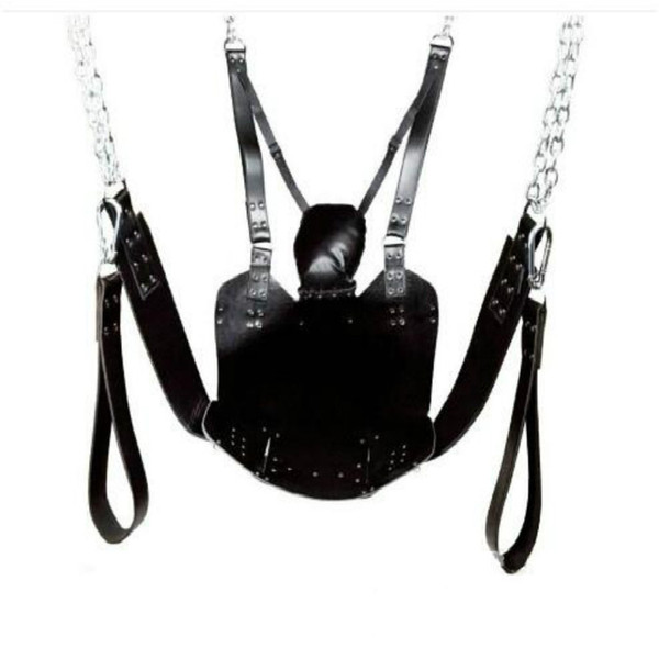 Leather Sex Love Swing Black Fetish Heavy Adult Swing Sling Restraints D Rings Sex Swing Chair Sex Furnitures