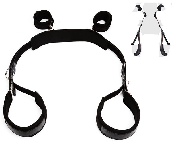 bondage sex restraints thigh sling with handcuffs bdsm for easy penetration adult toys black faux leather BXA297