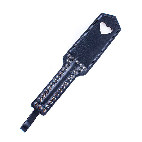 270mm Black Leather Studed Hollow Heart Paddle BDSM Flogging Kit Slave Slut Punish Toy Torture Restraint Sex Product