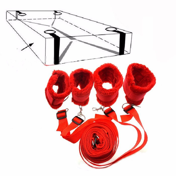 Sex Furniture Nylon + Plush Under Bed Restraint System, Bondage Restraints Kit Handcuffs &Ankle Cuffs Erotic Adult Sex Toys S918