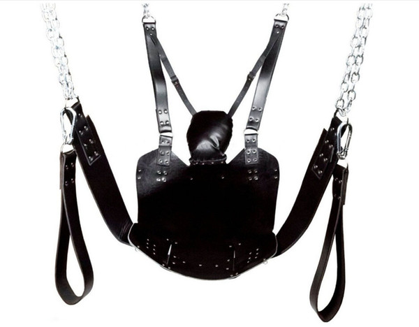 Wholesale-Leather Sex Love Swing Black Fetish Heavy Real Leather Adult Swing Sling Restraints D Rings Sex Swing Chair Adult Sex Furnitures