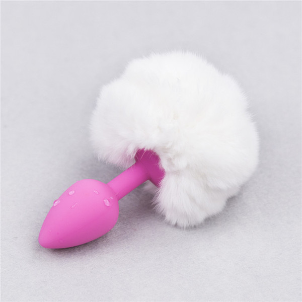 Small Size White Rabbit Tail Pink /Black Silicone Anal Plug Sex Toy Fox Tail Beads Butt Plug For Couple Cosplay Adult Games