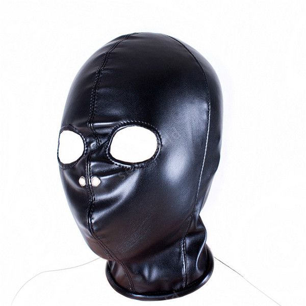 Erotic Toys Soft PU Leather Fetish Head Mask Hood Sexy Toys Open Eye Close Mouth Hood Mask Head Bondage Restaint Adults Sex Toys