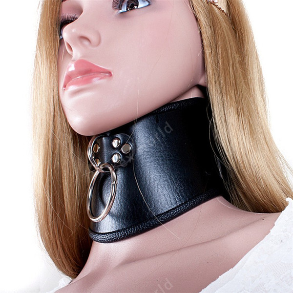 Newest 52 cm Sexy Black PU Leather Necklace Erotic Chastity Neck Collar Fetish Choker Bondage Adult Games Sex Toys