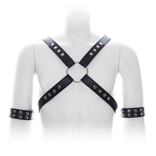 Fetish Bondage Set PU Leather Harness Belt Men Bondage Restraints Male Chest Strap With Arm Cuffs Body Harness Sex Toys For Men