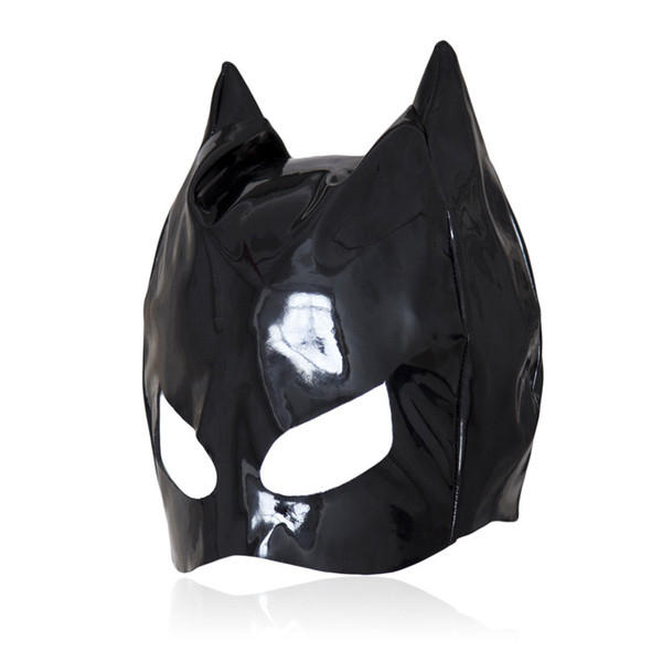 Patent Leather Cat Mask Sexy Latex Realistic Head Bondage Hood Adult Sexy Headgear Black PVC Fetish Erotic Toys Sex Toys for Couples