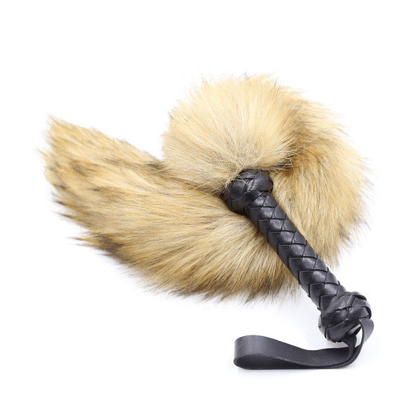 New Design Leather Fur Whip Erotic Sex Toy for BDSM Play Flogger Paddle with Hair Tail Grey Black Yellow Color Sexual Game Equipment