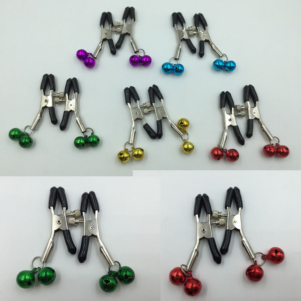 1 Pair steel metal adjustable sexy breast nipple clamps clips with 2 bells adult game fetish flirting teasing sex toys for women men