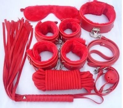 Adult Game 7Pieces kit Leather Fetish sex bondage Restraint Handcuff gag Queen Constume nipple clamps whip sex toy for couples