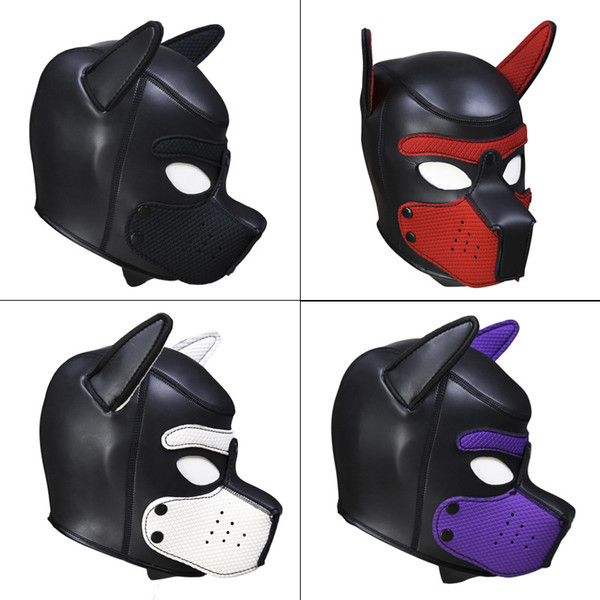 Quality Soft Padded Latex Rubber Puppy Play Dog Cosplay Full Head Mask with Ears Fetish Muzzle Hood Pet Role Play Gimp Costume