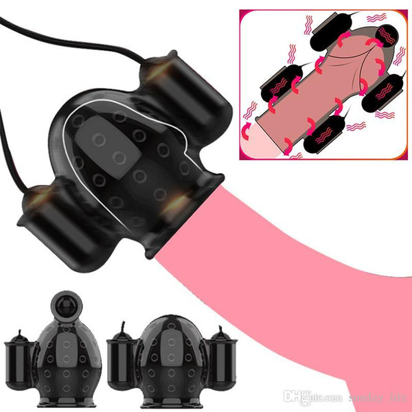 Adult Sex Toy For Men Penis Massager With 2 Caps Male Masturbator Delay Lasting Trainer Sex Products Glans Vibrator For Man