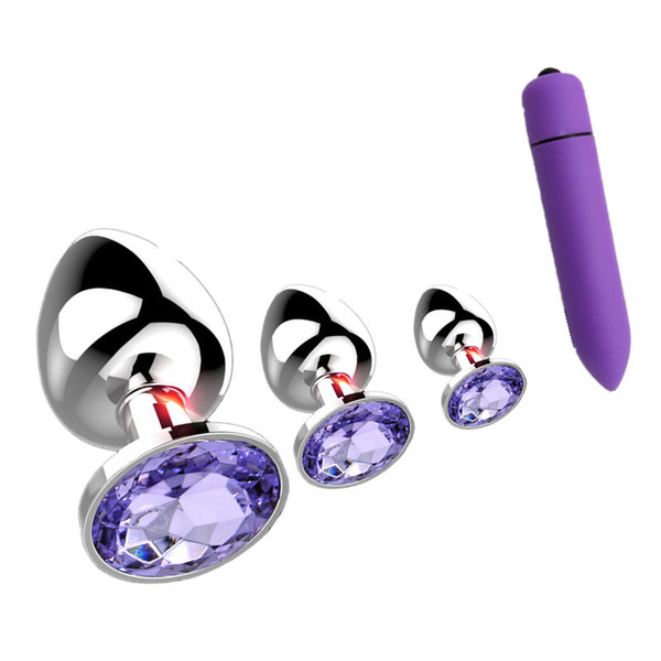 Sweet Magic Metal Anal Plug Silicone Vibrator With Heart Purple Crystal Dildo Bullet Vibrators Butt Plug Anal Sex Toys Massager For Couples