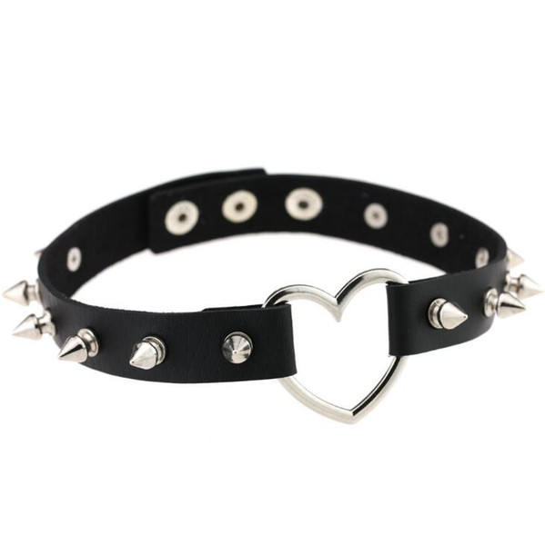 Punk style personality jewelry exaggerated spike rivet peach type love-shaped PU leather necklace collar collar free shipping