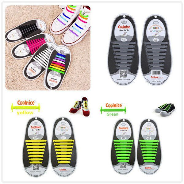 Fashion Creative Design Unisex 12pcs Easy No Tie Shoelaces Silicone Elastic Athletic Shoe Laces Sneaker Festival Party Costume