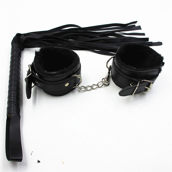 2 Pcs/Set Sex Product Leather Whip Sex Flogger+Leather Handcuffs For Sex Hand Cuffs Bdsm Bondage Sex Toys For Couples