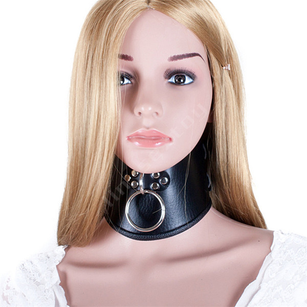 520*100mm Choker Black Leather Collar With Pull Ring Adjustable Belt Slave Dog Fetish Bondage BDSM Neck Strap Sex Product