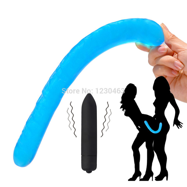 10 Function Vibration Bullet Vibrator Realistic Dildo Double Jelly Dildos Dong for Women Lesbian Anal Plug Anus Massager Sex Toy Y18101001