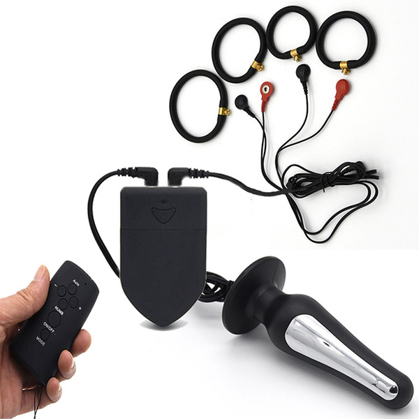 Wireless Remote Control Electric Shock Penis Ring/Anal Pulg Electro Shock Cock Rings Anal Butt Plug Sex Toys For Couples