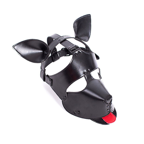 Cosplay Game Dod Head Mas Accessories With Ears and Tongue Fetish Sex Hood Sex toys PU Leather Fetish Sex Hood For Couples