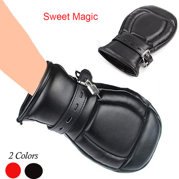 Soft Padded PU Leather Bondage Mitts Protective Gloves Adult Sex Toys Black/Red For Choose BDSM Bondage Restraints Mitten With Lock